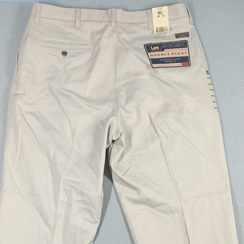 Lee Pants Mens Khaki Double Pleat‎ Relaxed Fit Tapered Chino VIS U371-019